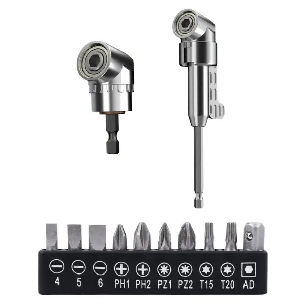 105 Degree Right Angle Drill Adapter, 2025 New Right Angle Head Drill Driver Extension Bit Power Screwdriver Socket Adapter, Corner Tool Screw Hub with Multi-function Bend Screwdriver Bit (Short+Long)