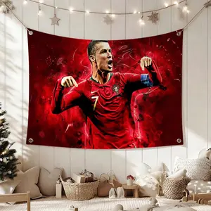 Football Star Cristiano Ronaldo Flags Cheerleading Hand Pulled Flag Multi Size Atmosphere Banner, Portable Outdoor Event Flag & Wall Decor for Sports, Parties, Home and Room Decoration
