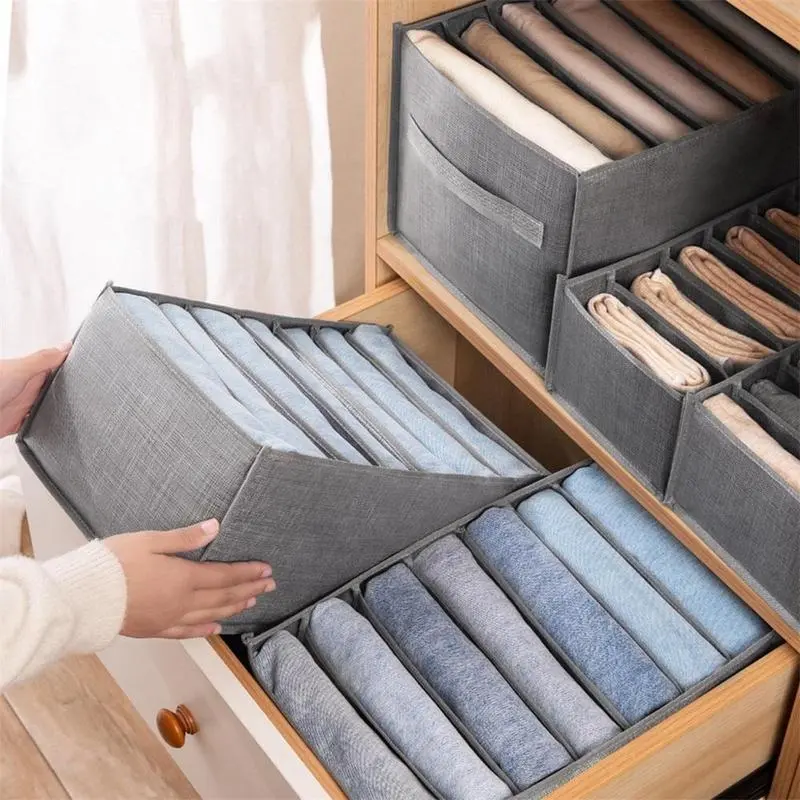 Multi Compartment Clothes Storage Box, Clothes Organizer, Clothing Organization, 1pc Non-woven Fabric Jeans Storage Box for Dressers Drawer, Dresser Drawer Organizers, Space-saving Clothes & Underwear Storage Box, Multifunctional Fabric Storage Bin