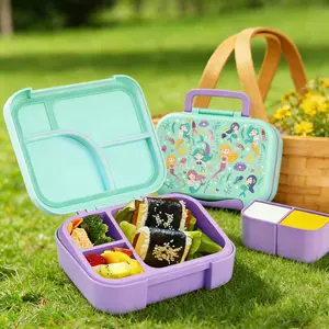 Insulated Lunch Box with Three Compartments, Portable Handle, Microwave & Dishwasher Safe, Perfect for School and Travel, Reusable, Bento Lunch Box