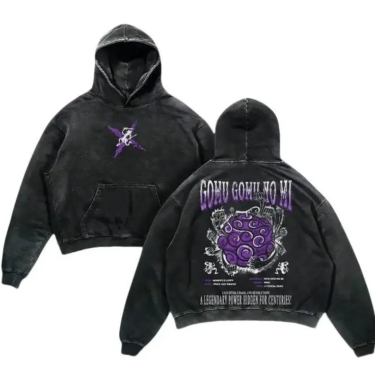 Devil Fruit One Piecee Washed Hoodie S-3XL Anime Oversized Graphic Hoodies Mera Mera no Mi Gomu Gomu no Mi Ope Ope no Mi Vintage Manga Streetwear Shonen Otaku Core Hoodie Heavyweight Cotton one piece merch