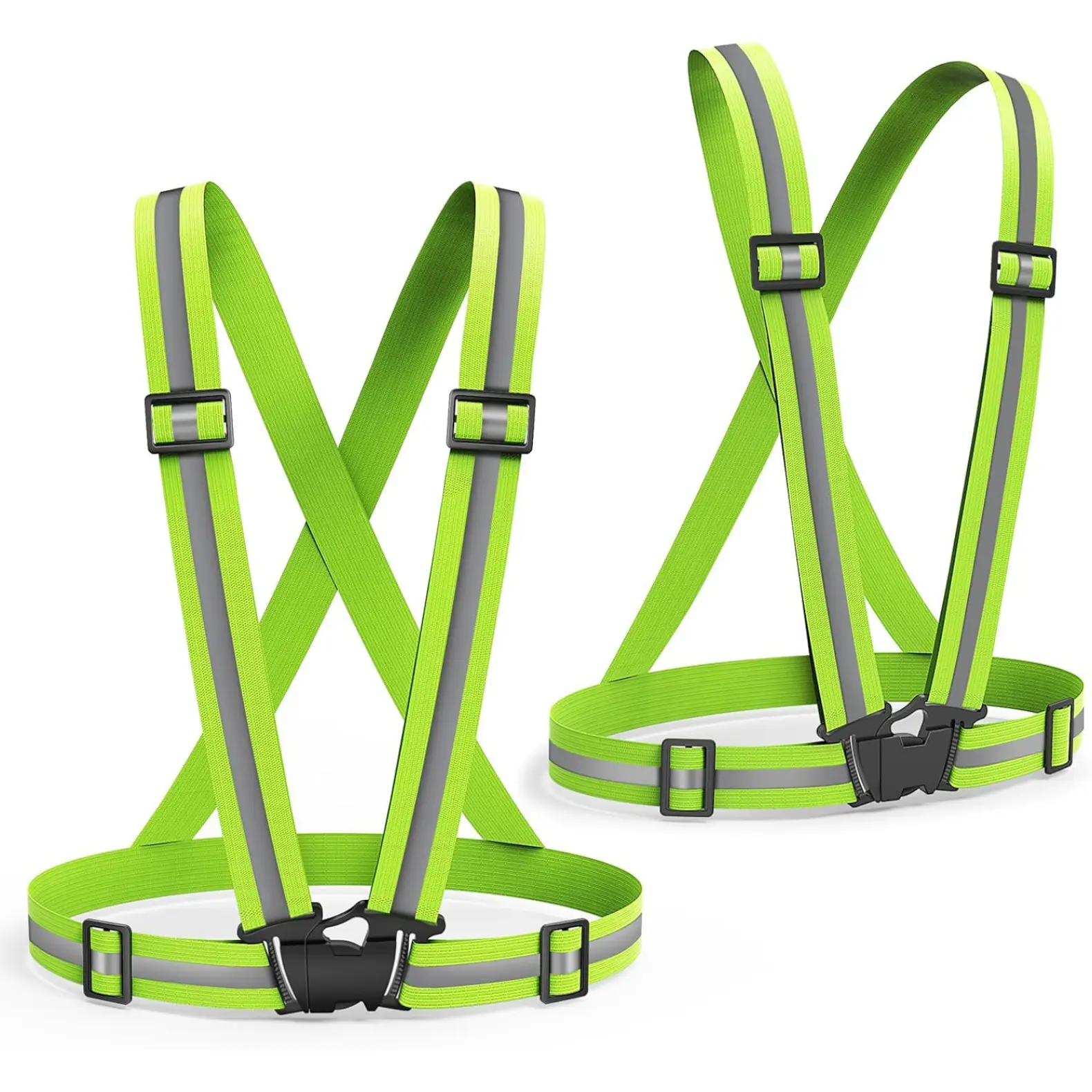 Sling-Style Safety Vest 2 Pack, Unisex Nylon Harness with High Visibility Reflective Straps and Adjustable Buckle for Running & Fitness