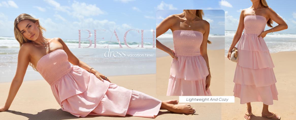 ZESICA Women‘s Summer Boho Strapless Maxi Dress 2025 Casual Sleeveless Off Shoulder Smocked Tiered Beach Long Sundress