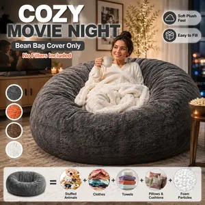 Giant Bean Bag Chair Cover(Filling Not Included), Soft Plush Oversized Bean Bag Sofa Bed Cover with Zipper Opening, Portable Lazy Sofa Cover for Adults & Kids, Filling Not Included, Cozy Gray Floor Lounger for Bedroom, Living Room, Dorm, Tatami