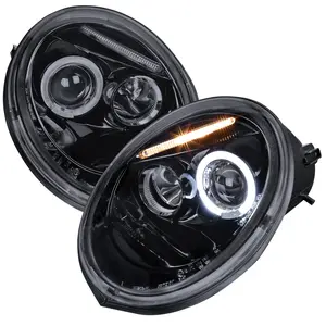 1998-2005 Beetle Halo Projector Headlight Assemblies (Glossy Black Housing/Smoke Lens)