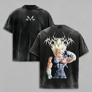 Majin Vegeta Prince of Destruction Retro Acid Wash Oversized Hoodie & T-Shirt. Heavyweight Cotton Unisex Anime Streetwear. Y2K DBZ Villain Graphic Tee. Unique Father's Day Gift for Anime Manga Fans & Otaku Menswear.