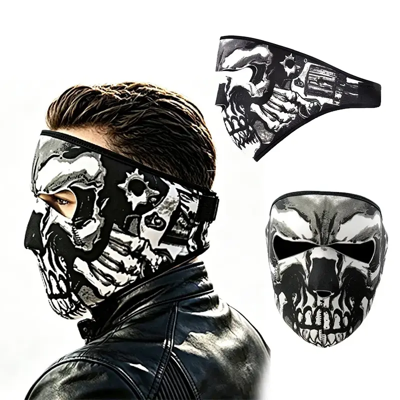 Unisex Skull‑Pattern Full Face Balaclava, Breathable Windproof UV Protective Face Mask, Outdoor Sports Head Cover for Motorcycle Cycling Riding