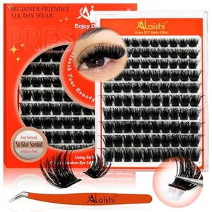 Self Adhesive Eyelashes, 200D Fluffy No Glue Needed Lashes, DIY Lash Cluster Eyelash Extensions Kit 10‑20mm,100pcs D Curl Soft Natural Lashes with Tweezers–Fake Cat Eye Individual Clusters
