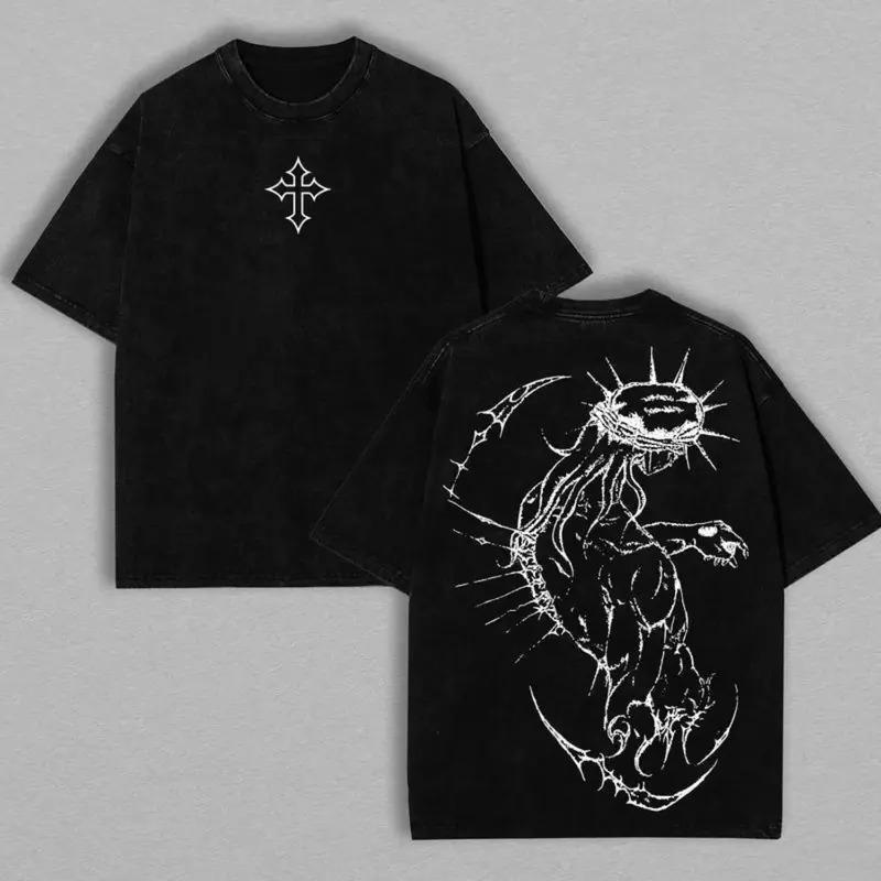 Premium Heavyweight Cotton Bleach Tee | Vintage Acid Wash Effect | Front Arrancar Cross & Back Ulquiorra Vasto Lorde Print | Oversized Fit