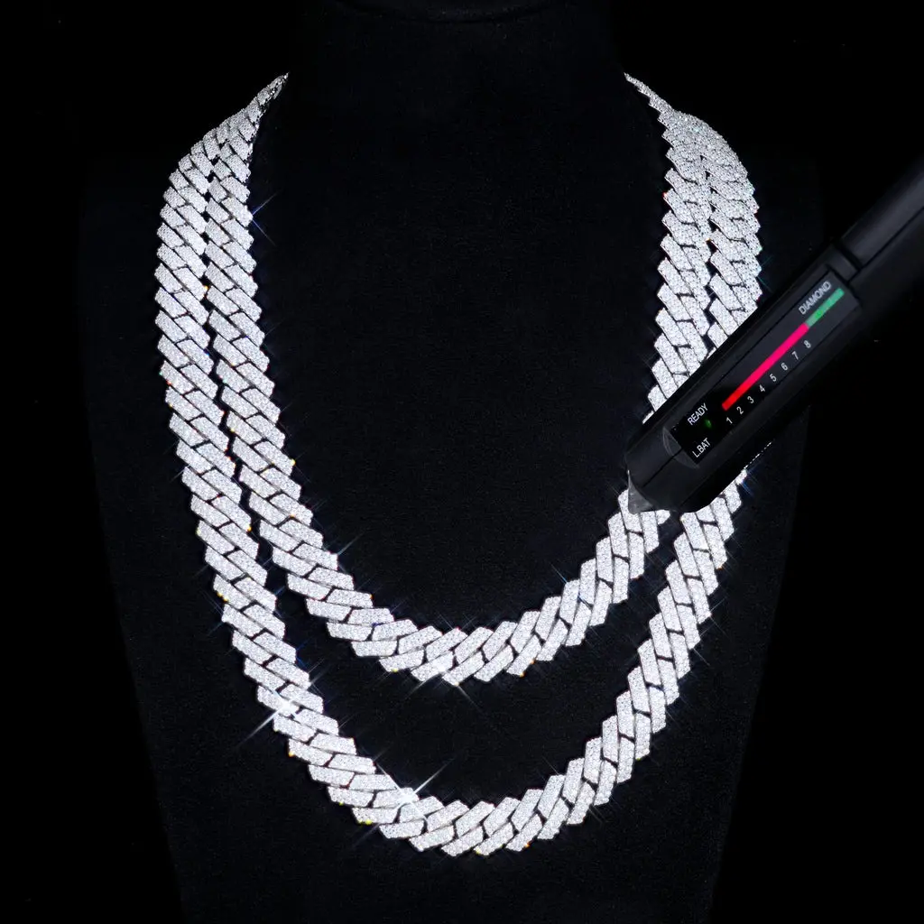 15MM Prong Cuban Link Chain for Men, Sterling Lab Diamond Tested, Hypoallergenic, Durable Tarnish-Resistant, Valentine's Day Gift, Chain Jewelry Necklaces