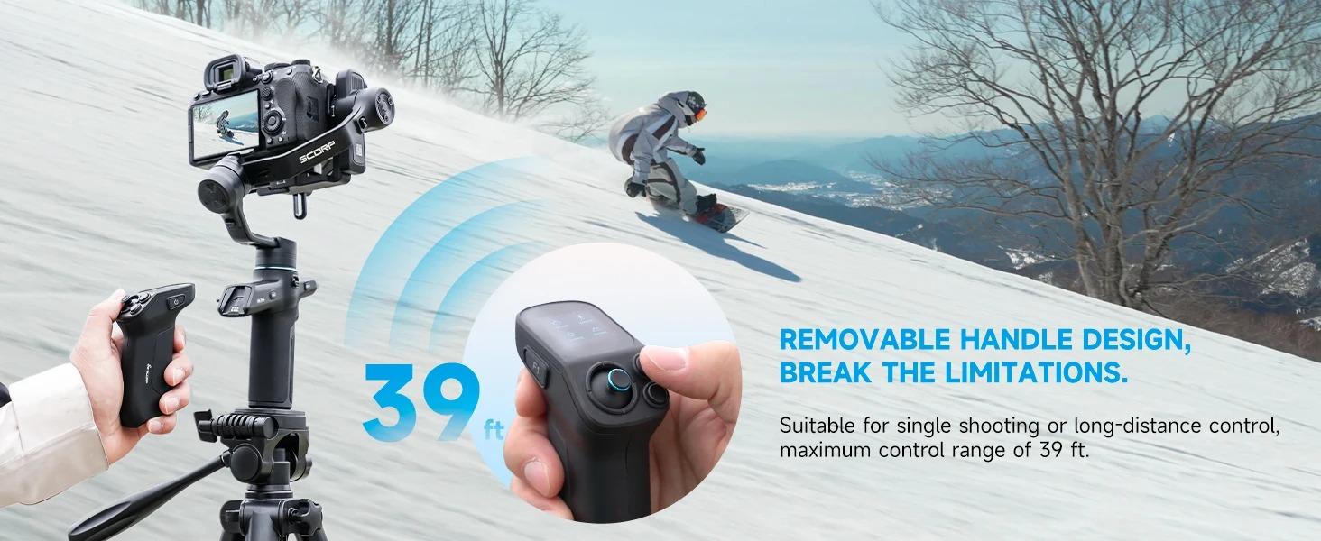 FeiyuTech SCORP Mini 3 Pro Combo | Full Accessory Kit – All-in-One 3-Axis Camera Gimbal, Built-in AI Tracking, Detachable Remote Handle, Vertical Shooting Compatible,for Mirrorless Camera, Action & Smartphone