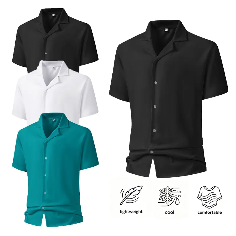1 Pack Men's Cuban Collar Short Sleeve Button Down Shirts Lightweight Cool Smooth Fabric Comfortable Summer Casual Beach Vacation Dress Shirts