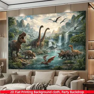 1PC, Dinosaur World themed background banner, made of polyester material, suitable for photo booths, parties, birthdays, celebrations, as well as indoor and outdoor home birthday party decoration, home decoration, room decoration, wall decoration