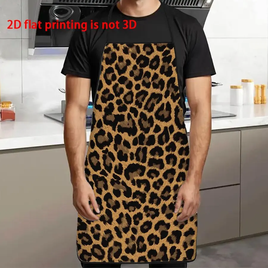 Wild Leopard Print Kitchen Apron, Durable Polyester, Ideal for Cooking, BBQ, Gardening, Painting, Manicure, Unisex, Indoor & Outdoor Use, Kitchen Cooking Aprons