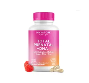 Pink Stork Total Prenatal Vitamins with DHA, Iron, Methylated Folate | Mint or Berry Scent | Clean Label Purity | Pregnancy Support Essentials | Gluten-Free, Non-GMO | B6, B12, Choline, Vitamin D