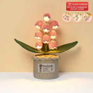 Handmade Crocheted Lily of the Valley LED Lantern- Christmas Decorations, Heartfelt Valentine'S Day Gift, Mother'S Day Gift, Cute Ornament, Handmade Floral Lamp, Bedside Night Light, Warm-Light Home Desk Decor, Thanksgiving Gift