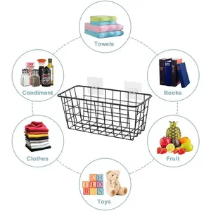 5 Pack Hanging Storage Basket with Traceless Tape No Drilling, For Cabinet Kitchen Bathroom Storage Room Household Storage, Black
