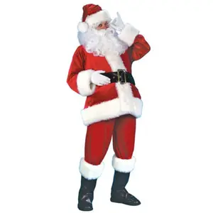Christmas Santa Claus Cosplay Costume, Red Santa Zipper Coat+Pants+Hat+Belt+Beard+Shoes Menswear ClothesGift