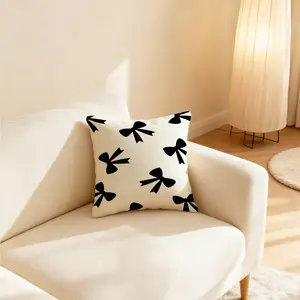 45×45cm 1Pcs Bow Print Throw Pillow, Premium Microfiber, Soft Skin-Friendly, Breathable Fabric, Hidden Zipper Design, Machine Washable, Stylish Decor for Bedroom Sofa, Ideal Gift for Girls