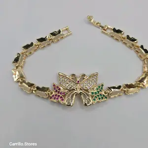 Bracelet beautiful BUTTERFLIES gold-plated multicolor stones