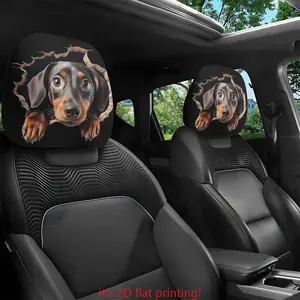 Set of 2 Adorable Dachshund Car Headrest Covers | Made from 100% Polyester, Elastic, And Washable for All Seasons | Easy to Install Car Decorations for Halloween And Christmas | Ideal for Long Trips And Reducing Fatigue