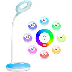 LED Desk Lamp Cordless Rechargeable Battery Operated Table Light Adjustable Gooseneck Dimmable Touch Control Color Changing RGB Eye-Caring Base Night Light for Kids with USB Charging Cable