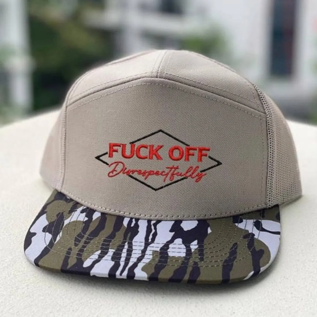 F*ck Off Disrespectfully Trucker Hat, Funny Camo Snapback Cap, Sarcastic Sayings Mesh Hat, Rude Humor Gift for Friends and Adjustable Fit for Men and Women