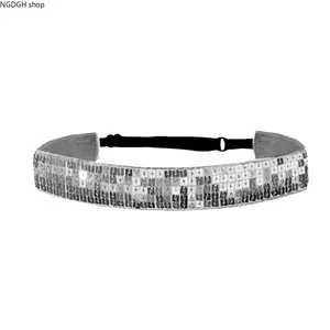 Silver Sequin Headband - Trendy Full Coverage Sparkling Wide Glitter Hair Band with Elastic Back Strap, Lightweight Comfortable Non-Slip Design, Perfect for Festival Concert Party Night Out Photoshoot & Glam Statement Looks