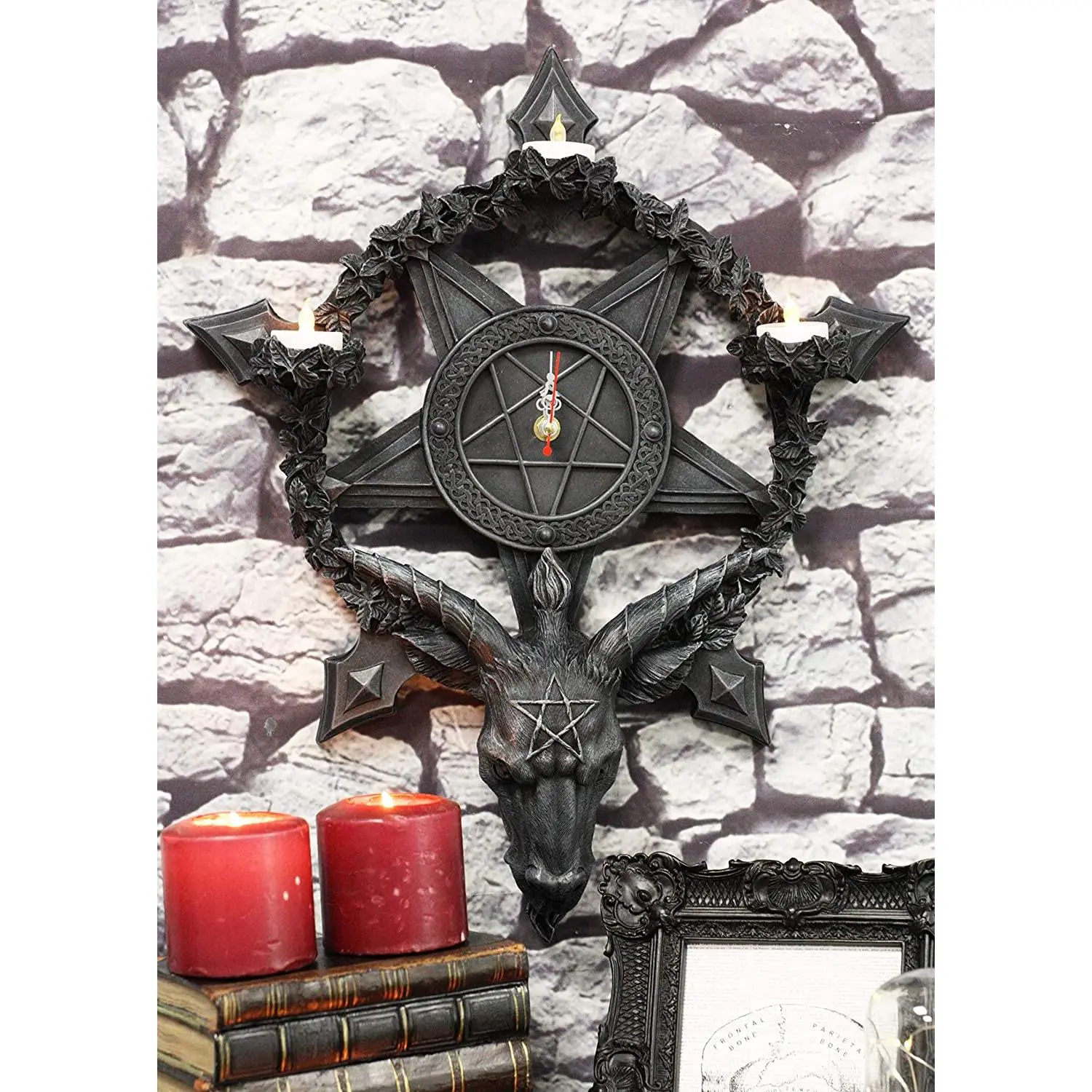Ebros Samael Lilith Baphomet Goat Hanging Wall Clock - Handcrafted Enlightenment Room Decor, 19" H Candle Holder Plaque