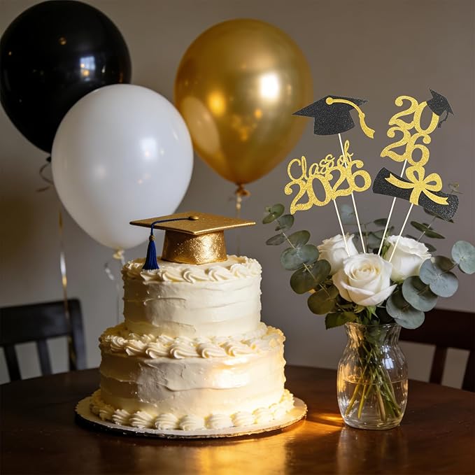 Class of 2026 Graduation Decorations – 16PCS Graduation Centerpiece Sticks, Grad Cap Table Toppers for High School College Graduation Party Table Decor