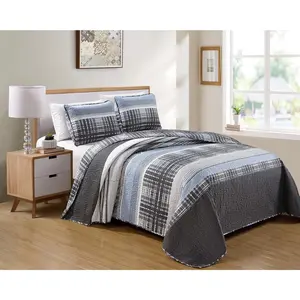 Home Linen Charcoal White Light Grey Stripe Plaid Pattern Unisex Bedspread New (Twin/Twin Extra Long)