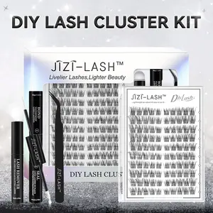 JIZI-LASH Crush 3D Lash Clusters Kit with Long-lasting Lash Bond and Seal,Tweezers and Remover for DIY Eyelash at Home for Natural Makeup Girl Gifts Water Proof Cosmetic