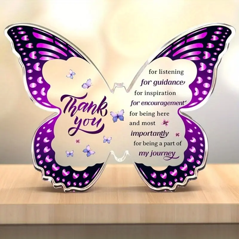 Thank You Gifts for Coworkers, Appreciation Gifts for Women & Men, Wings Butterfly-Shaped Acrylic Desktop Plaque Decor Gifts for Teachers & Bosses, Acrylic Decoration Sign