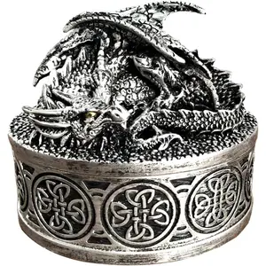 Dragon Statue  Box, Medieval Fantasy Myth Dragon With Cover Treasure Box, Dragon Statue Decoration Collection  Box. (Sliver)