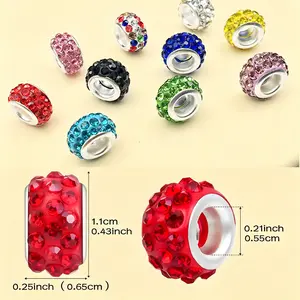 50 PCS Large Hole Rhinestone European Beads, Crystal Charm Spacer Beads for Beadable Pens, Jewelry Making Supplies for DIY Bracelets & Crafts