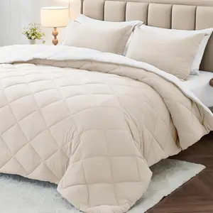 7 Pieces Full Comforter Set, Reversible Bed in a Bag Full Size, All Season Bedding Set with Comforter, Flat Sheet, Fitted Sheet, Pillowcases & Shams, Beige & White