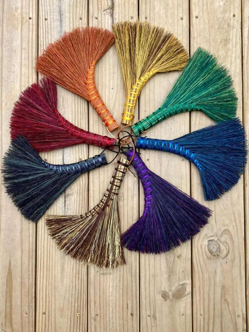 Rainbow Turkey Wing Whisk Broom - Functional, Decorative, Handcrafted, Dyed Broomcorn, Traditional Appalachian Craft, Hand Whisk, Wall Decor