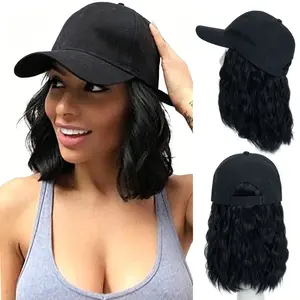 MY-LADY 8inch Bob Hair With Baseball Cap Wave Curly Hair Hat Wigs Short Synthetic Hair Extensions For Women Loose Wave Wig