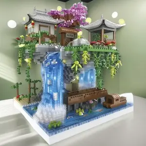 Chinese Landscape Building Set, Traditional Asian Model Kit, Includes Mini Pagoda, Waterfall, Bridge, Cherry Blossom, Abs Blocks, Kids Gift