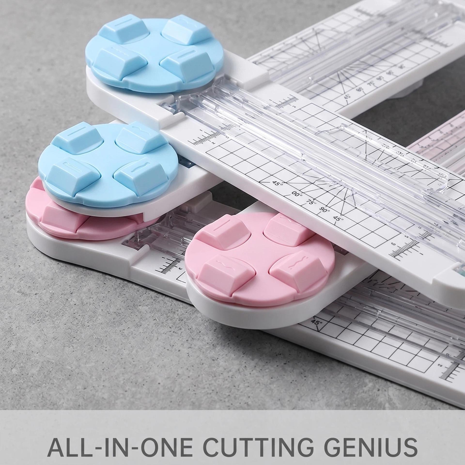 4-in-1 Multi-Pattern Rotary Paper Cutter, Multipurpose Trimmer with 4 Cutting Styles for Home Office, Crafting & School, Straight/Wavy/Perforated/Fold, Anti-Drift Clamp & Measurement Base