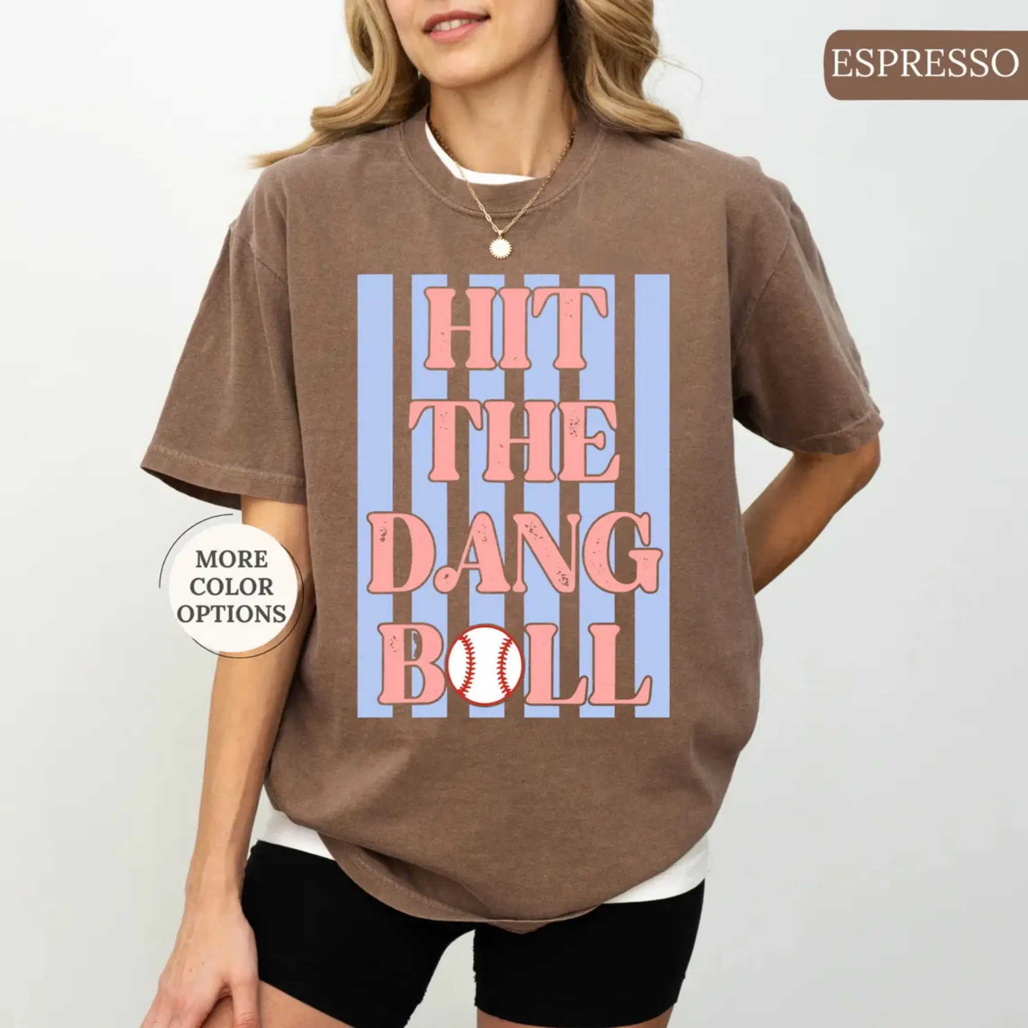 Women's Striped Fitted Baseball Top - Funny "Hit The Dang Ball" Design, Lady's Streetwear, Everyday Wear, Baseball Mom Gift, Comfortable Sport Shirt