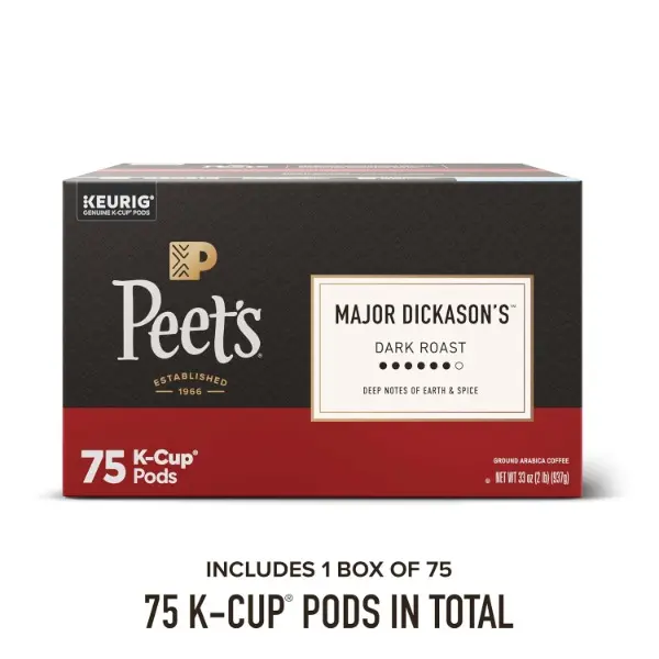 Dark Roast Keurig K-Cup Pods, 100% Arabica Coffee - Major Dickason's Blend 75 Count (1 Box of 75 Pods)