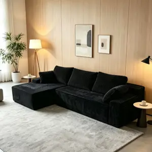 96" Cloud Couch Sofa Sectional Sofa Couches for Living Room, Corduroy L-Shape Upholstered Boneless Couchs Modern Modular Sectional Couch with Chaise Lounge and Toss Pillow, No Assembly Required