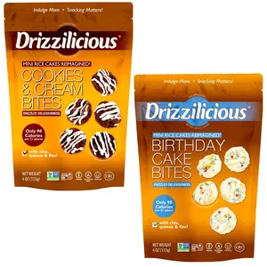 Drizzilicious Cookies & Cream & Birthday Cake Flavors Mini Rice Cakes Duo Pack Vegan Gluten-Free Non-GMO Allergen-Free Crunchy Snack 90 Calories Per Serving