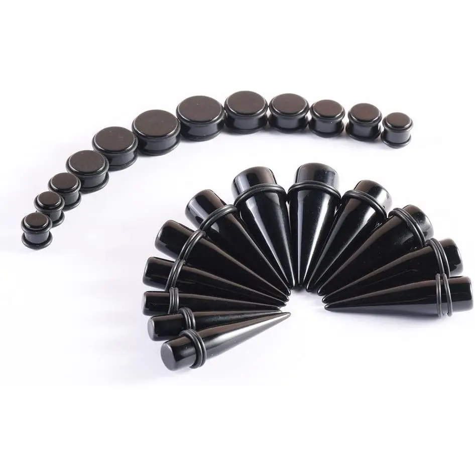 Ear Stretching Kit Gauges 24 Pieces Big Gauges 00G-20mm Ear Gauges Expander Set Acrylic Ear Tapers and Plugs Body Earring Piercing Kits Black Color