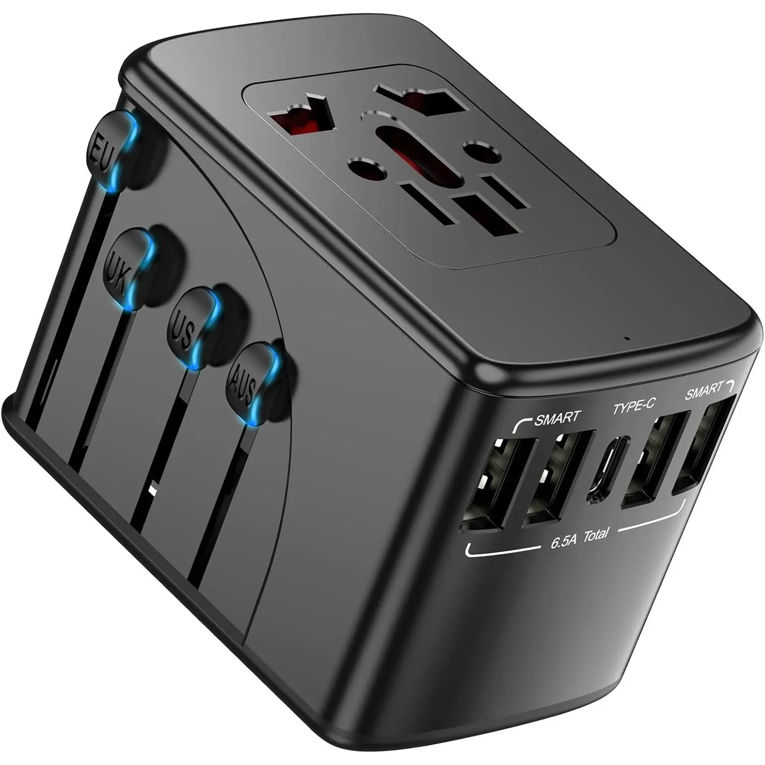 P-CGR010  Universal European Travel Plug Adapter - International Travel Plug Adapter with 6.5A 5 USB Type-C for US EU UK Europe Spain Australia Switzerland Ireland Italy Worldwide