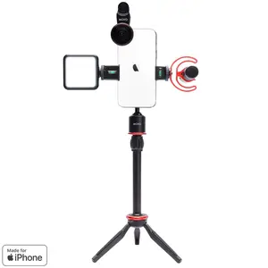 Movo - iVlog1 iPhone Vlogging Kit with Tripod, Wireless Remote, Adjustable LED Light, Wide-Angle Lens, and High-Quality Microphone
