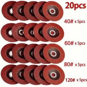 20pcs Wing Grinding and Polishing Disc Set, 4.5" Fine Abrasion for Angle Grinder, 40/60/80/120 Grits, Alumina Material