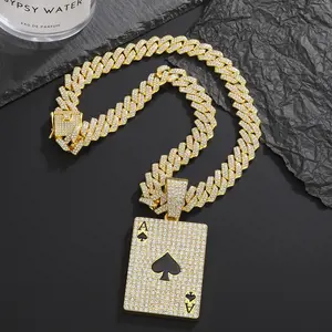Men’s Iced-Out Ace of Spades Pendant Necklace, Poker Card Charm, Cuban Link Chain, Hip Hop Lucky Jewelry Gift