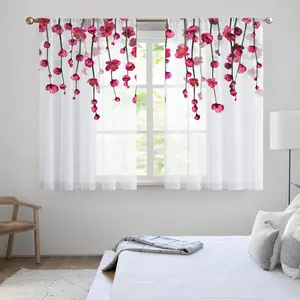Flower Pattern Curtain, 2 Counts/set Modern Simple Short Curtain, Window Curtain for Home Living Room Bedroom Kitchen Bathroom